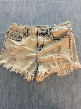 Altar'd State Light Blue Frayed Hem Denim Shorts